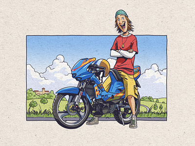 Fred X MBK Magnum Racing XR 1996 2wheels anime bighero6 bike countryside digitaldrawing disney fred illustration illustrator magnum manga mashup mbk moped motor ontheroad photoshop racing toriyama