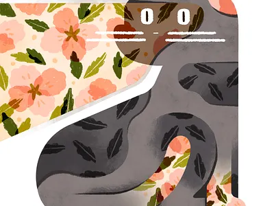 flower cat animal cartoon cat character cute design flat flower gray green illustration pink