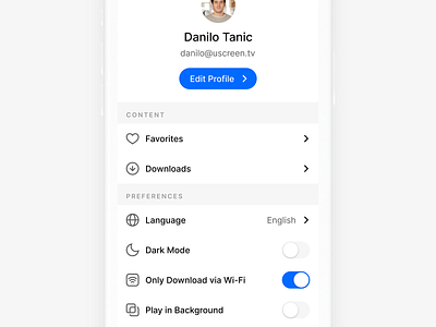 End user profile settings clean edit edit profile icons ios mobile preferences profile settings toggle ui ux