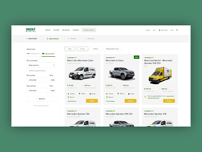 Car rental - Select vehicle flow design ecommerce landing page layout ui ux visual design