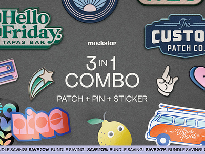 Patch + Pin + Sticker Mockup Combo