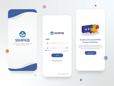 SIMPKB Mobile App adobe xd app app design app ui application blue clean clean ui design login page mobile mobile design mockup modern notification onboarding ui uidesign uiux uxdesign