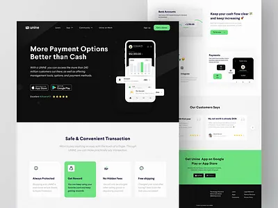 Unine - Finance Landing Page App (Live 🔥) animation bank banking banking website finance financial financial website fintech home page landing page landing page app money management money transfer motion graphics payment ui ux wallet web design website