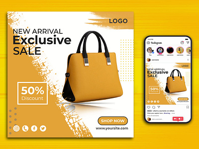 Product Promotion Post bag best black brand design facebook facebook banner instagram linkedin platform post poster product promotion social social media social media design twitter yellow youtube