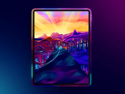 Sunset over Rio de Janeiro brazil bright city colorful illustration lights mountains night procreate rio de janeiro sunset