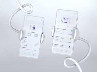 Freelance App Design with 3D presentation 3d 3d mockup 3d modeling adobe xd app design bright colors cinema 4d clean ui display freelance design home page home screen illustraion mockups profile design profile page skill mix stand uidesign whitespace