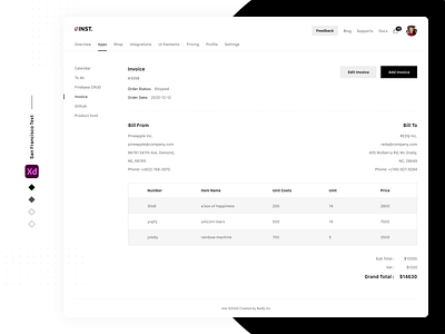 Invoice | INST Admin Dashboard Template baseui basic design dashboard design invoice invoice template minimal ui user experience user interface ux