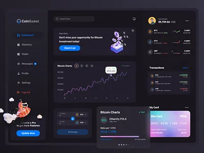 Crypto Dashboard - Dark Mode bitcoin crypto crypto wallet cryptocurrency dark dark mode dark ui dashboad dashboard dashboard design dashboard ui landing page