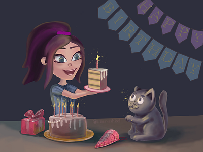 28. Holiday (DailyUi) cake cat daily dailyui dailyuichallenge design girl holiday illustration love ui