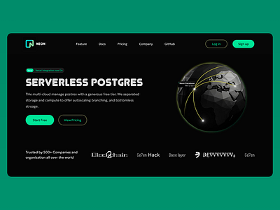 NEON - Serverless Postgres Website clean design clean layout dark theme database design digital design docs landing page modern saas serverless serverless postgres tech user friendly user interface uxui web ui web ux website wev design