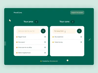 Pros & Cons admin button card dashboard field form iconography icons illustration list list view patterns prosandcons search startup