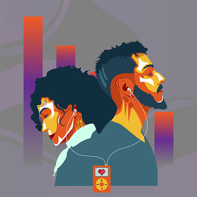 Couple Listen Music Together Vector Drawing drawing drawingart illustraion vector
