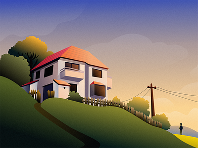 Dream House cloud design grass house illustration mountain people sky tree