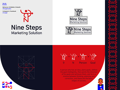 Nine Steps Logo For Marketing Solution 9 branding goal graphic design letter n letter n logo logo design marketing logo marketing solution nine nine steps pattern person steps