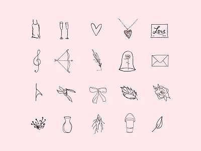 Rose Icon Set beauty bloom blush collection design flower grow handrawn icon illustration line drawn love nature pink plant rose set simple vector