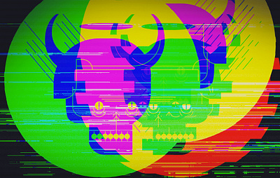 Crazy skull crazy flat glitch glitch effect ilustration skull vector