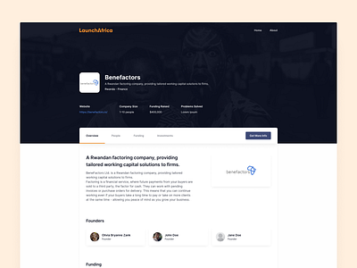 Company Page - LaunchAfrica africa african app application company dark design information launch metrics page profile startup ui ux web web design website