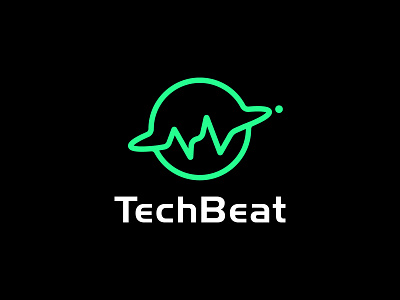 Tech Beat Logo Concept brand identity branding circle communication cosmos data ecommerce heartbeat icon identity logo orbital planet server software start tech technology vector visual identity