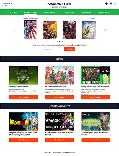 Dragons Lair Comics & Fantasy comics design dragons fantasy homepage design minimal redesign ui ux web