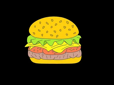 hamburger on black background illustration brown card cheese delivery design food hamburger icon illustration logo meats red tomatoes yellow