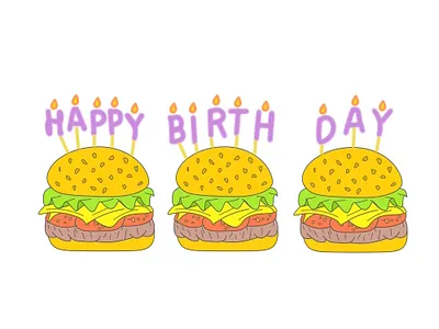 hamburger birthday blue brown card design food green hambergers happy illustration logo orange red three yellow