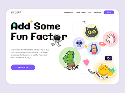 Sticker Landing Page creator customise design header home page illustration landing page minimal pastel colors sticker sticker landing page stickers typography ui uiux ux vector web web landing website