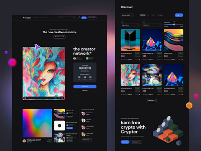 Crypter - NFT Marketplace UI Kit app blockchain clean crypto dark theme illustration landing page marketplace marketplace ui kit minimal mobile nft marketplace typography ui ui design ui kit user interface ux ux design