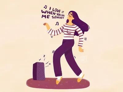 Dancing Time branding character character design dancing design digital art female flat girl girl character grain having fun illustration purple singing woman yellow