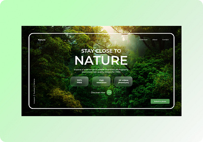 Photography landing page design figma forest glassmorphism landing landing page landingpage minimal nature nature photography photography photoshop plants ui web web design wildlife