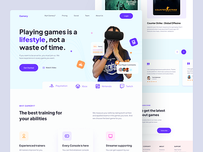 Gamer Landing Page clean console design game gamer landing landing page landing page design nintendo playstation stream streamer twitch ui ui design ux ux design web web design xbox