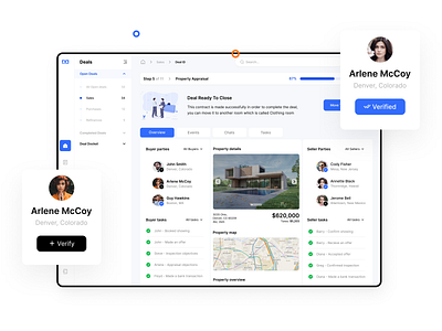 Dashboard design overview page dashboard dashboard ui deal list open deals property selling search bar verify webapp