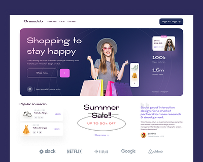 Shopping e-commerce landing page ui branding builder design discount shop dress dribbble google ecommerce saas ecommerce shop eshop fashion fashion app glassmorphism mobile shopify shopify store store design trending design trending shot uikit vendor shop