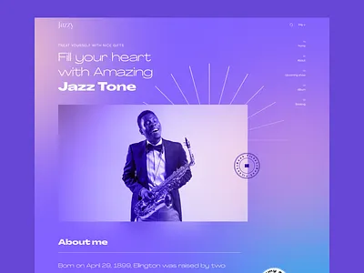 Jazz artist/musician landing page ui agency android artist creative design dribbble google entertainment ios jazz landing page ui landingpage mobile music music app music player template ux web webdesign website builder website saas