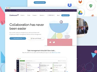 Clubhouse Homepage Rebrand brand branding eyes homepage illustration shapes