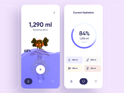 Water Drinking Reminder App 3d add app chart design food graph illustration interface minimal mobile ui ux