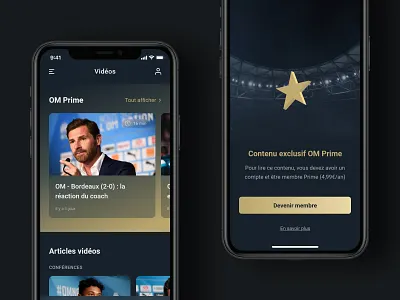 Videos - OM App Redesign 3d app app design dark theme football gold member membership premium prime redesign sports ui ui design uiux user interface ux uxdesign