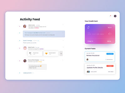 Activity Feed activity feed clean credit card dashboard file lists notification product design tasks web design