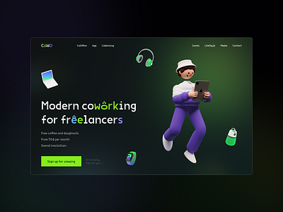 CoWO – coworking concept design branding clean design lending minimal typography ui web webdesign website