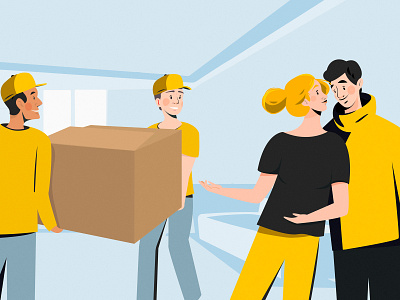 Transportation service art box character clothes color digitalart family graphic illustration man service vector woman worker yellow