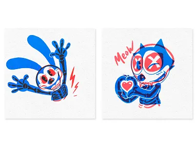 X-ray cartoon Oswald the Lucky Rabbit & cat Felix 1930s animation retro cartoon cartoon illustration cartoons character character animation character design felix the cat illustration illustration art lowbrow art lowbrowart oswald oswald rabbit procreate retro rubber hose rubberhose vintage