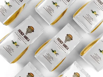 French Vanilla Flavoured Coffee Packaging Design adobe photoshop coffee coffee label coffee packing coffee sticker graphics deisgn packaging design pouch packaging product packaging
