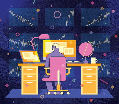 Zooniverse astronomy desk digital editorial folioart illustration office science vector