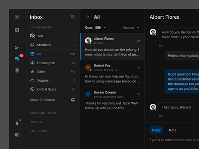 Chat UI (Dark) chat dark dark mode dark theme dashboard figma messenger support ui uikit web webdesign website