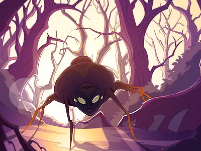 Spider 2d 2danimation art cartoon character design flat forest illustration spider styleframe texture vector