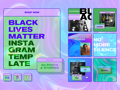 Black Lives Matter Instagram Template 90s aesthetic black lives matter equality fluid gradient grain holographic instagram instagram post instagram story instagram template lo fi luna studio nostalgia old computer retro retro futuristic retro template social media