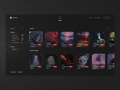 Moonlight NFT Marketplace app application blockchain cards ui crypto etherium gui landing marketplace nft nftart panel shop store ui ui ux ux web