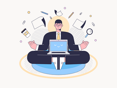 Business meditation 2d art app illustration business flat illustration meditation relaxing stroke illustration vector yoga pose