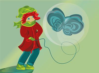 girl with the flying object design flat illustration vector