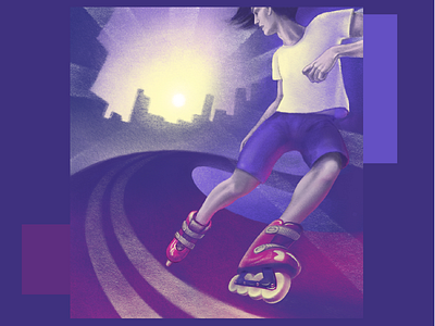 Rollerskating boy city digital illustration digital painting digitalart illustration procreate purple roller rollerskate