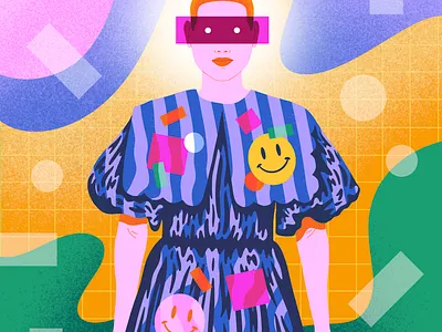 Strange Times buzzcut colorful dress eyes fashion girl grid illustration procreate shapes smiley face stripes woman